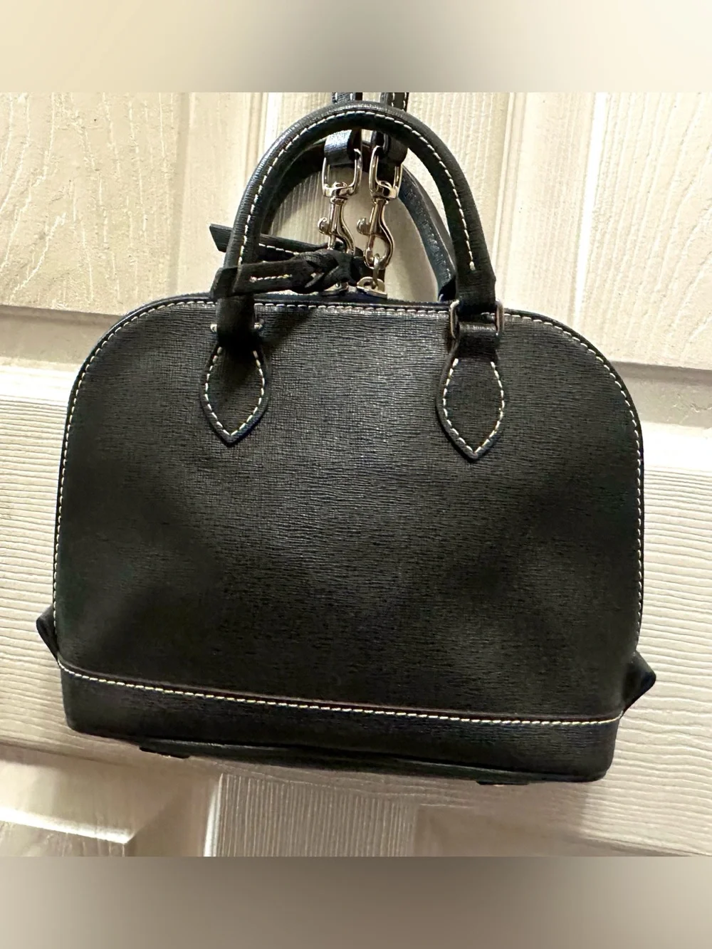 Dooney & Bourke Black Leather Dome Satchel with Crossbody Strap